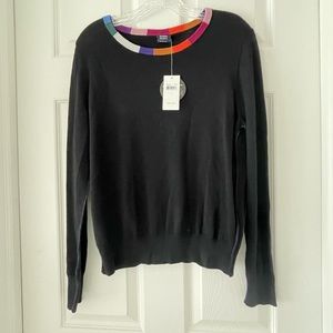 Splendid Medium Black with rainbow neckline NWT sweater. Lightweight.